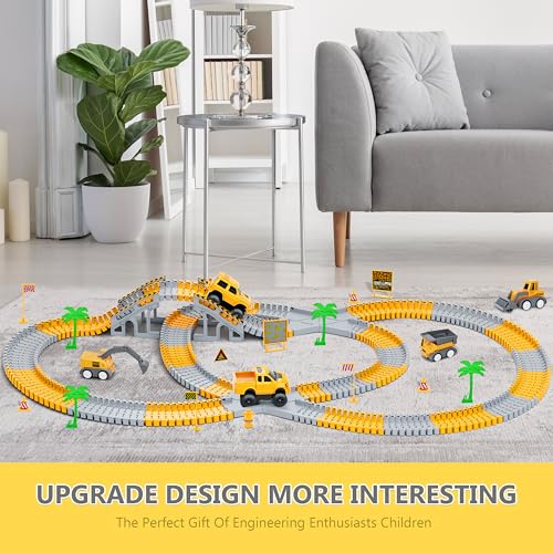 Kids Toys 253 PCS Construction Race Tracks, Create A Engineering Road Game | 5 PCS Construction Truck Cars, DIY Flexible Track Play Set, Birthday Xmas Gifts Toy for 3 4 5 6 7 8 Year Old Boys Girls