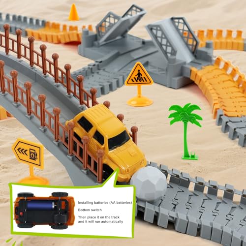 TGJH Construction Race Car Track Set for Kids - Flexible Engineering Toys with 2 Electric Cars, Birthday Gift for 3 4 5 6 7 Year Old Boys, DIY Road Games Playset with 220+ PCS