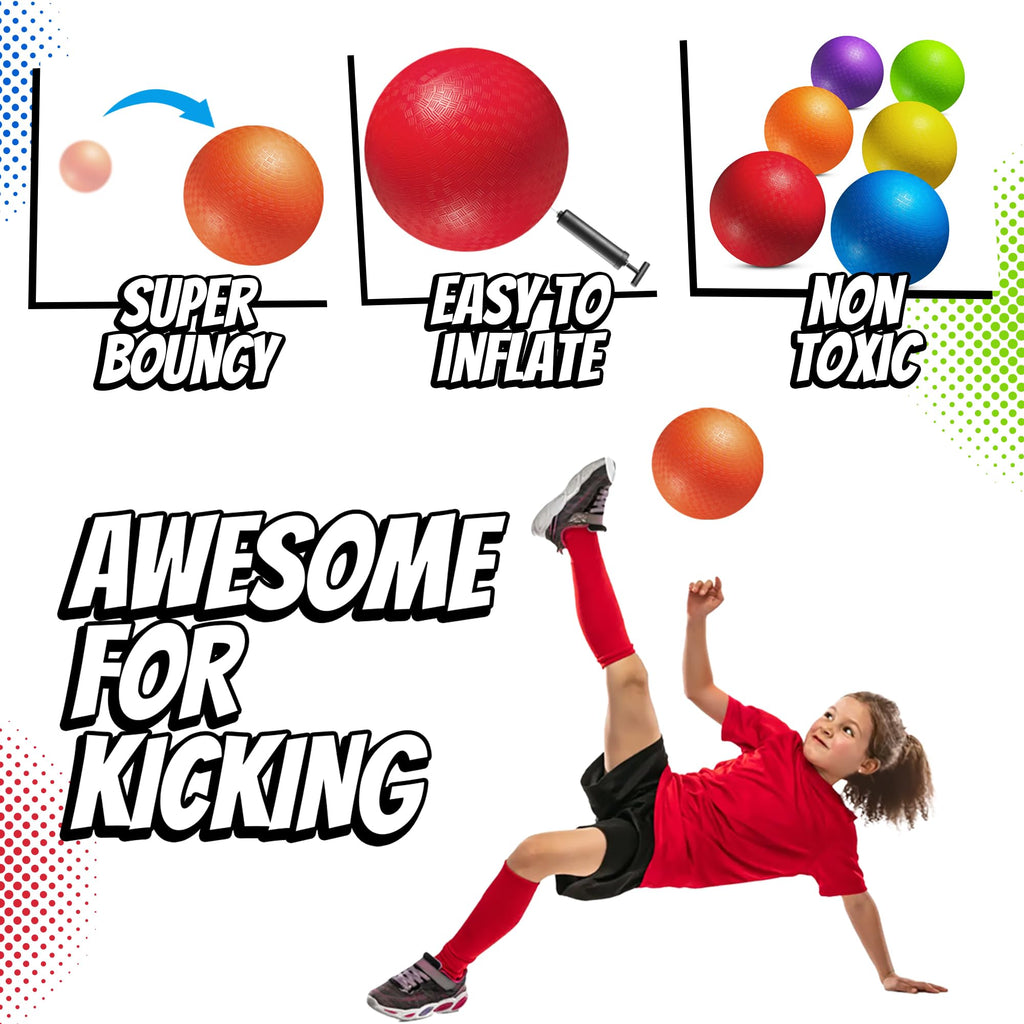 8.5-Inch Kickball Playground Balls for Kids & Adults (6-Pack) | Rubber Kickballs for Kickball, Dodgeball, Four Square, Handball, PE Class, School, Gym, Recess, Backyard & Outdoor Games