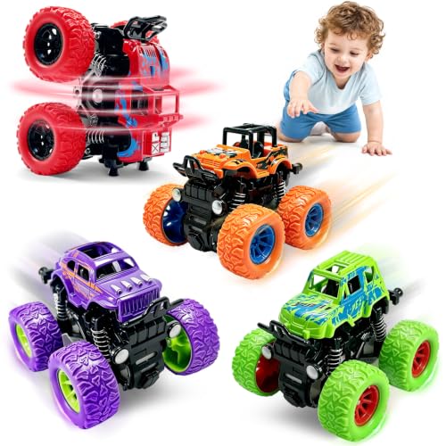 taessv Monster Truck Toys, 4 Pack Friction Powered Toy Cars Push and Go Truck Toys for Toddlers Kids Ages 2-4 3-5 4-7 Best Christmas Birthday Gift Party Favors for Boys and Girls 2 3 4 5 6 7 Year Old