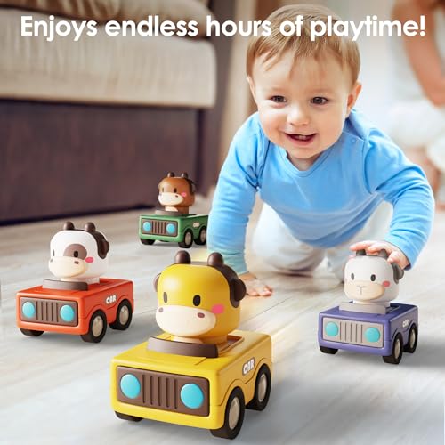 iPlay, iLearn Baby Press to Go Car Toys for Toddlers 1-3, 1 Yr Old Boy Gift | Infant Play Vehicle Set, Push Go Friction Car, Montessori Toy for 6-9-12-18 Months, 1st Birthday Gifts for 1-2 Years Old Girl