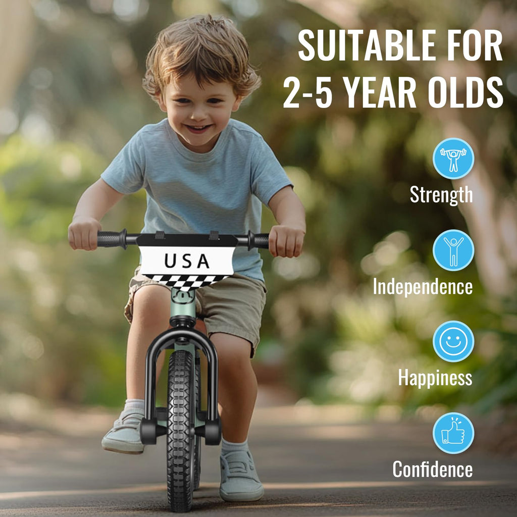 SEREED Toddler Balance Bike 2 Year Old Adjustable Bike Toy for 2-5 Boy Girl | No Pedal Toddler Bike, Kids Training Bike with Customize Plate & 3pcs Stickers, Birthday Gift for 2-3 Boys Girls (Mint Green)