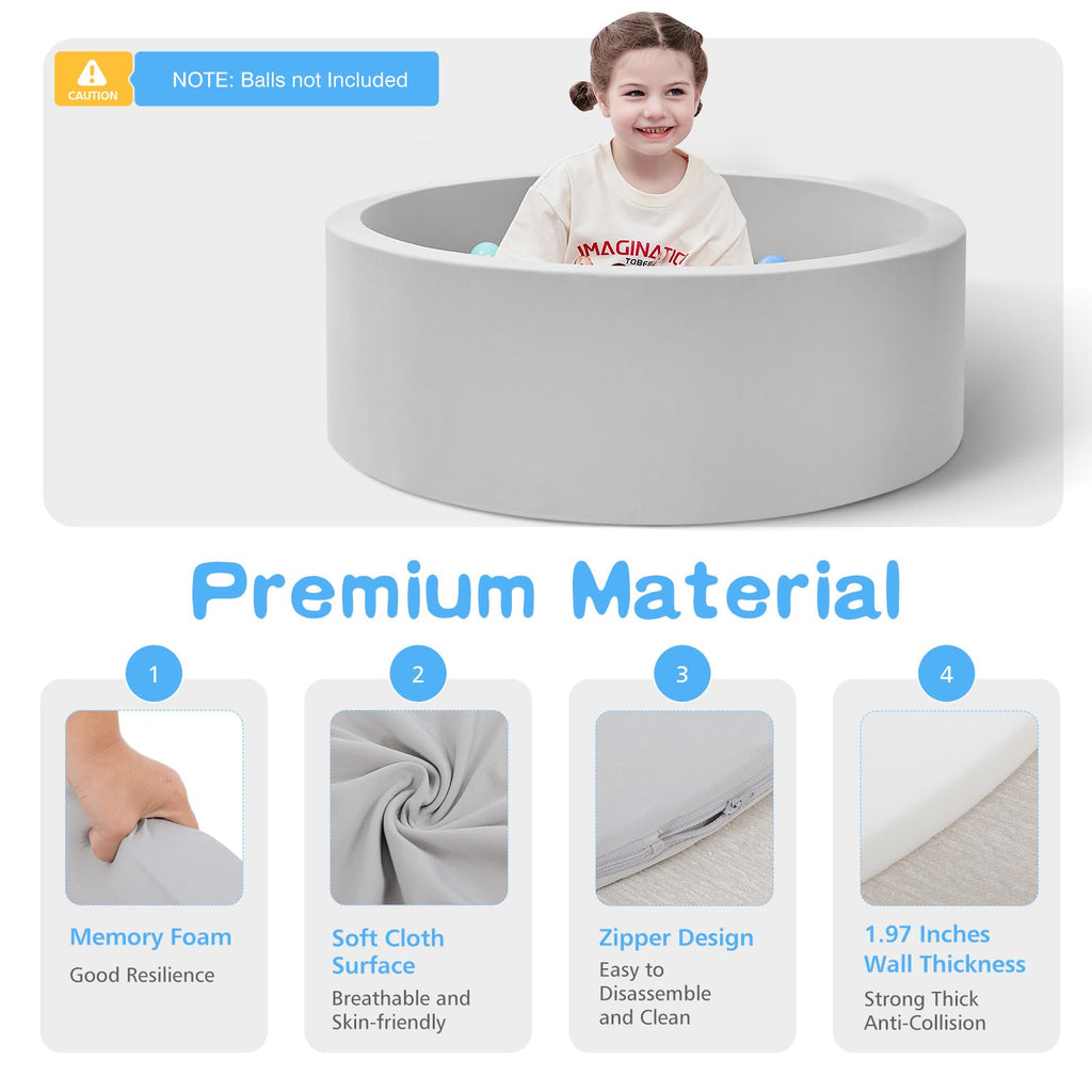 SHJADE Foam Ball Pit, 35.4"x 11.8" Ball Pits for Toddlers-Grey | Soft Memory Sponge Round Playpen Ball Pool for Kids, Ideal Gift for Babies, Indoor and Outdoor Game, Balls not Included