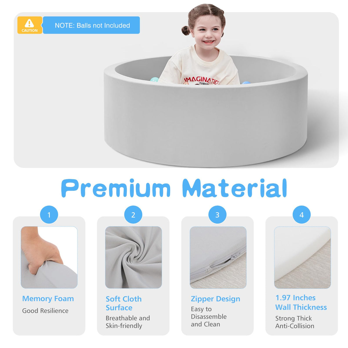 SHJADE Foam Ball Pit, 35.4"x 11.8" Ball Pits for Toddlers-Grey | Soft Memory Sponge Round Playpen Ball Pool for Kids, Ideal Gift for Babies, Indoor and Outdoor Game, Balls not Included