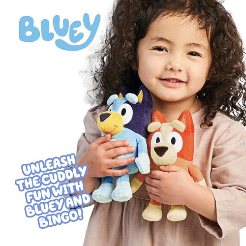 Bingo & Bluey Plush Toys 2-Pack, Soft Deluxe Fabric, Embroidered | Cuddly stuffed animals for show time, story time, or naps; Bluey toys for preschoolers and fans ages 3+