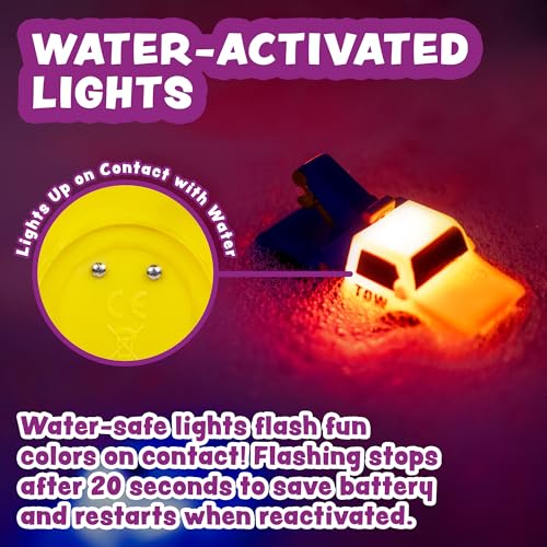 Tub Works® Emergency™ Cars Light Up Bath Toys, 6 Pack | Water-Activated Light Up Toys Flash & Change Colour | Soft, Squeezable Baby & Toddler Bath Toys | Sensory Toys with Bath Lights for Kids Bath