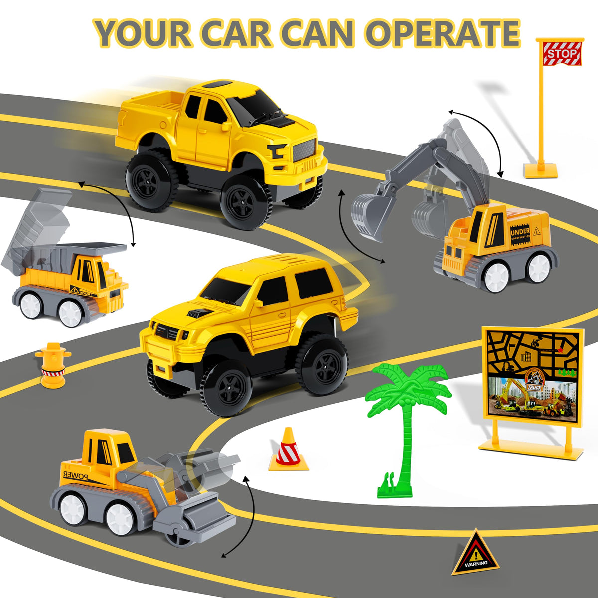 Kids Toys 253 PCS Construction Race Tracks, Create A Engineering Road Game | 5 PCS Construction Truck Cars, DIY Flexible Track Play Set, Birthday Xmas Gifts Toy for 3 4 5 6 7 8 Year Old Boys Girls