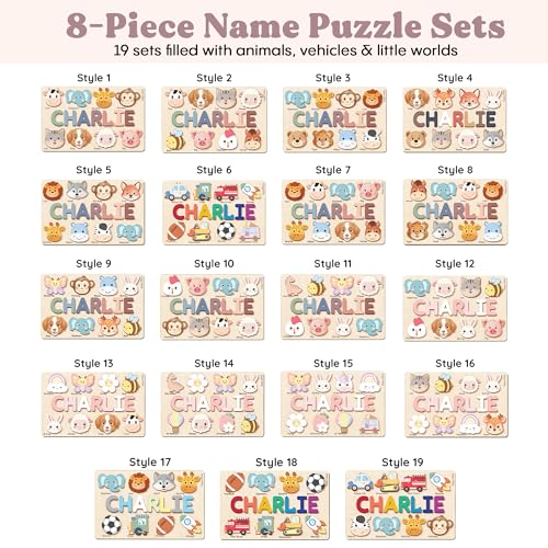 Personalized Name Puzzle for Toddlers 1-3 | Custom Wooden Baby Girl Gift with 48 Animal Art Sets | 1st Birthday Gift for Girls | Personalized Baby Boy & Girl Gifts Keepsake