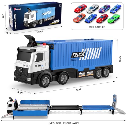 Carrier Truck Race Track Kids Toys, Toy Truck Transport & 8 Race Cars