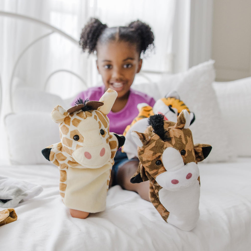 Melissa & Doug Animal Hand Puppets 2-Pack 8-Piece Pretend Play Set | 8 Piece Hand Puppet Set, 4 Farm Animals, 4 Zoo Animals, Washable Fabric, Storytelling Play, Toddler Toys for Kids, Ages 2+