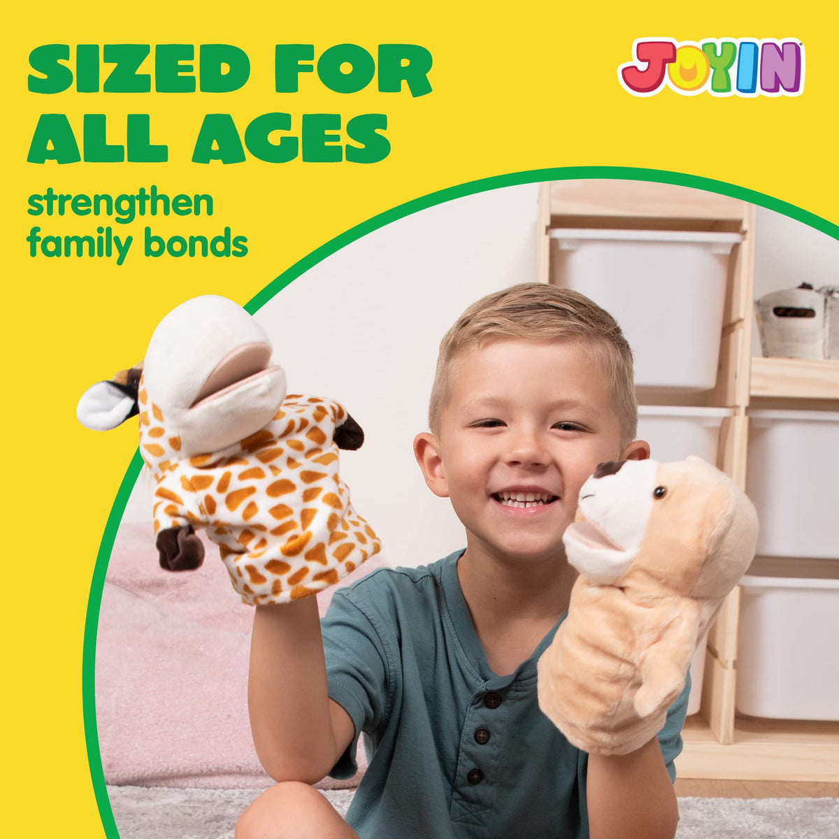 JOYIN 6Pcs Kids Hand Puppet Set with Working Mouth, Plush Toy Includes Elephant, Giraffe, Lion, Bear, Raccoon and Monkey for Show Theater, Stuffed Animals, Kids Toys for Girls & Boys