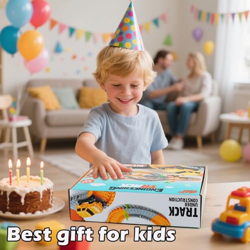 TGJH Construction Race Car Track Set for Kids - Flexible Engineering Toys with 2 Electric Cars, Birthday Gift for 3 4 5 6 7 Year Old Boys, DIY Road Games Playset with 220+ PCS