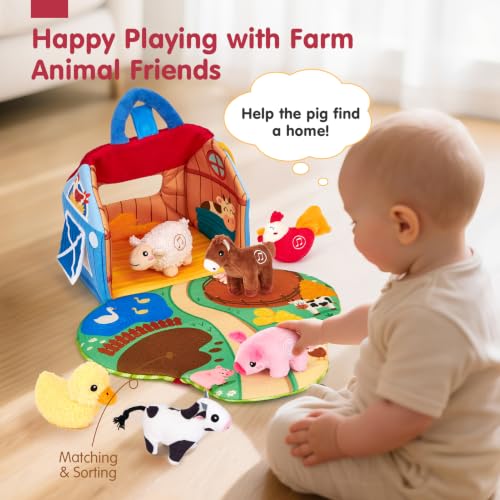 hahaland Baby Toys 6-12 Months, Surprise Barn Farm Animals with Sounds Word | 6PCS Farm Toys Montessori Toys for 6 Month Old Baby Gifts Toddlers Christmas Stocking Stuffers 1 Year Old Boy Girl Gifts