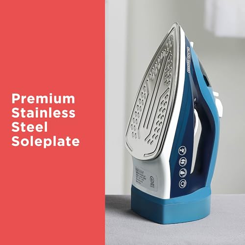 BLACK+DECKER Steam Iron for Clothes with Retractable Cord | Retractable-cord steam iron with anti-drip, vertical steam, auto clean and spray mist for easy ironing.