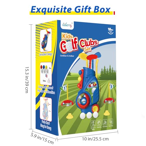 Liberry Toddler Golf Clubs Set Toy for 1 2 3 4 Years Old Boys Girls, Blue | Upgraded Kids Golf Cart, Shoulder Strap Design, Indoor and Outdoor Sports Game, Birthday Gifts for Baby