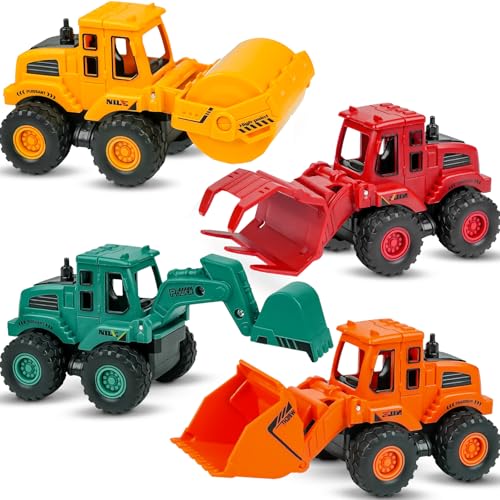 Beestech Construction Truck Toys for 3 4 5 Year Old Boys Toddler | Friction Powered Truck Toys，Sandbox Vehicles ，Sand Toys ，Durable ABS Plastic， Moving Claws （Colorful 4 Pack）