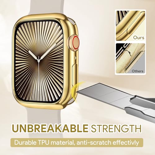 JR.DM 40mm Soft Flexible TPU Case Compatible for Apple Watch Series 6/5/4/SE Touchable Screen Lightweight Anti-Scratch All-Around Protector Thin Guard Shockproof Cover Shiny Bumper for iWatch, Gold