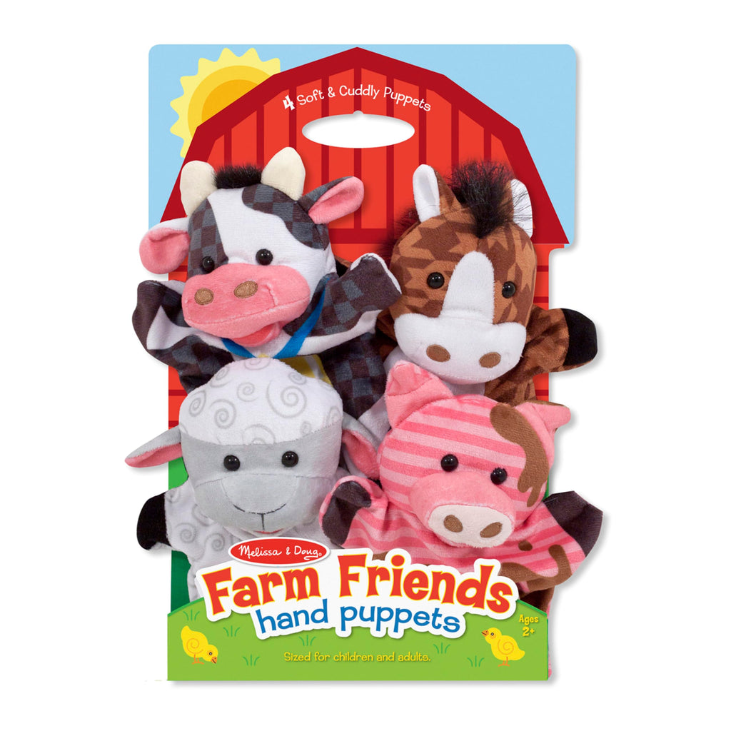 Melissa & Doug Farm Friends Hand Puppets (Set of 4) - Cow, Horse, Sheep, and Pig Soft Puppets for Kids and Toddlers Ages 2+