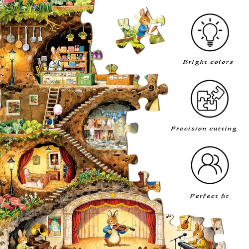 HUADADA Puzzles for Adults 1000 Pieces-Rabbit House Puzzles | Gifts for men women,Family Games,Eco matte oil print,eye strain relief,tight puzzle piece fit,vibrant colours