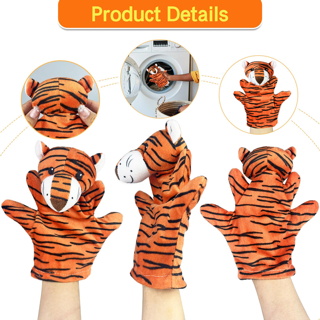 6 PCS Hand Puppets Set Animal Plush Puppet | Storytelling Teaching Toys for Kids Classroom Shows Birthday Party Favor Supplies Elephant Tiger Giraffe Monkey Lion Hippo