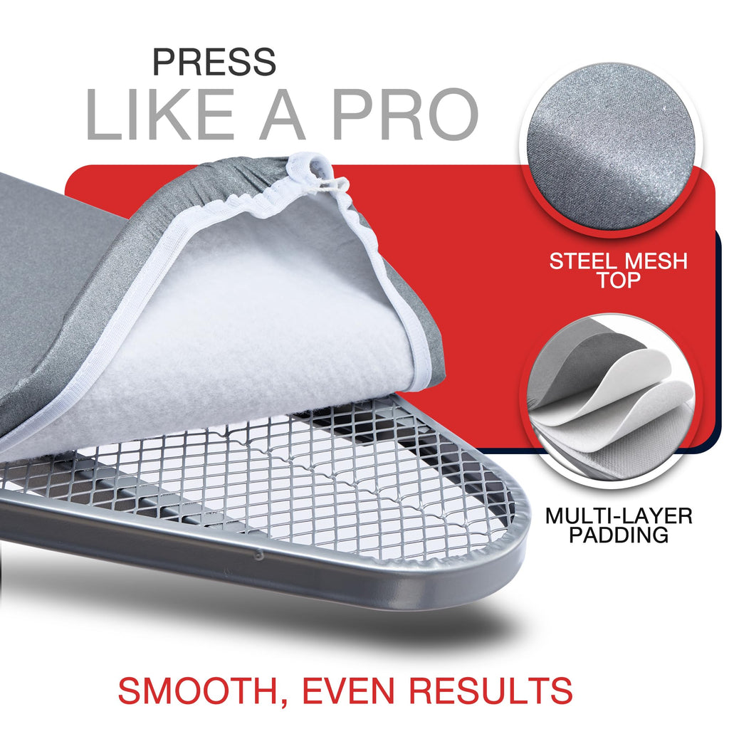 BKTD Full Size Ironing Board, Sturdy Frame, Heat Resistant Cover, Iron Rest | Stable Steel Construction, Wide Ironing Surface, Adjustable Height, Anti-Slip Feet, Foldable Design