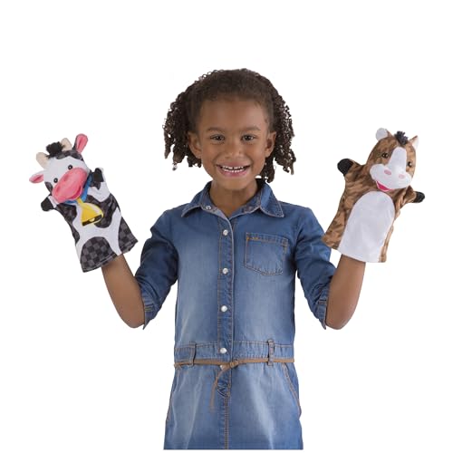 Melissa & Doug Farm Friends Hand Puppets (Set of 4) - Cow, Horse, Sheep, and Pig Soft Puppets for Kids and Toddlers Ages 2+
