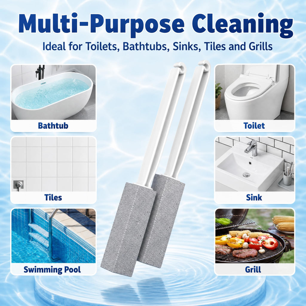 2 Pack Pumice Stone for Toilet Cleaning, Extra Long Handle for Removing Bowl Ring, Pool, Bathroom, Toilet Brush