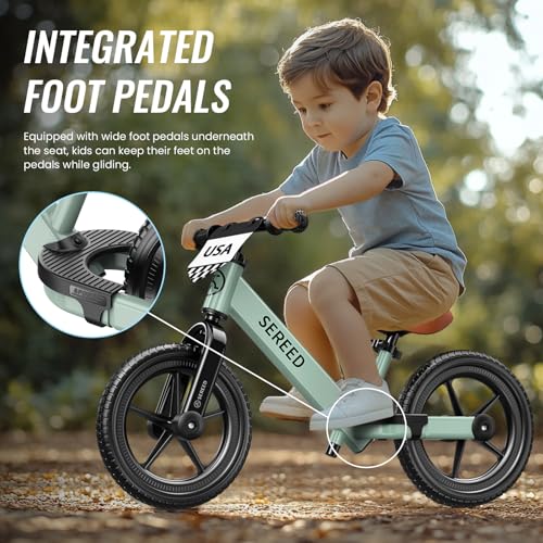 SEREED Toddler Balance Bike 2 Year Old Adjustable Bike Toy for 2-5 Boy Girl | No Pedal Toddler Bike, Kids Training Bike with Customize Plate & 3pcs Stickers, Birthday Gift for 2-3 Boys Girls (Mint Green)