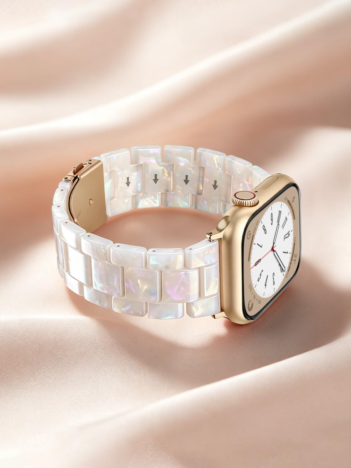 V-MORO Resin Bands Compatible with Apple Watch Band,41mm/40mm/38mm/42mm | Fashion Lightweight Strap for iWatch Series 12/11/10/9/8/7/6/5/4/3/2/1,Women Jewelry Dressy Bracelet Adjustable,Ivory White