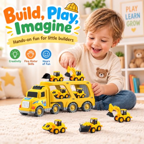 Veslier Construction Truck Toys for Boys Girls Age 3 4 5 6 Years Old，Carrier Transport Trucks for Kids 3-4 3-5 Year Old，Christmas Birthday Gift Toddler Toys.