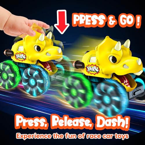 Monster Truck Toys Dinosaur Cars, Press and Go Light Up Cars for Toddlers | LED Wheels Dino Truck Toys for Toddler Boys Girls Gifts, Dinosaur Cars for 2 Year Old Boy Christmas Birthday Gifts