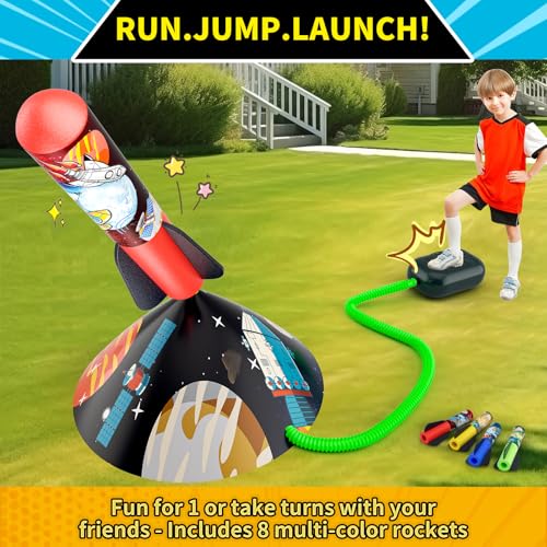 Toy Rocket Launcher for Kids - Outdoor Toys for Kids Ages 4-8, 8 Rockets | Launch up to 100 Ft, 3 4 5 6 7 Year Old Boys Birthday Gifts, Rockets Kids Toys for Boys, Toy for Toddlers Age 3+