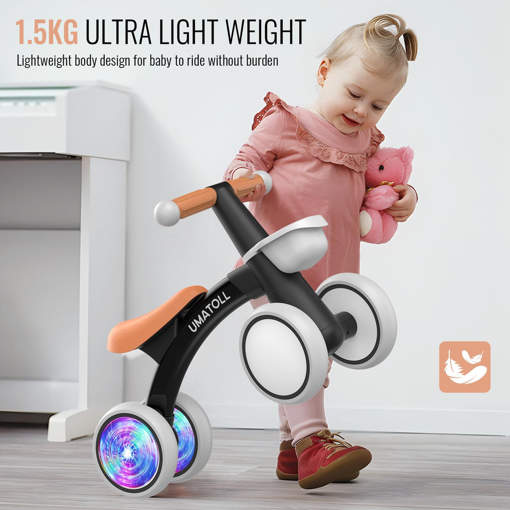 Umatoll Baby Balance Bike Toy for 1 Year Old Boy Girl, First Birthday Gift | 12-24 Months Toddler First Ride on Toys, Colorful Lighting Rear Wheels, Adjustable Seat Baby Walker, Basket