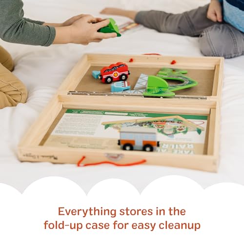 Melissa & Doug Take-Along Railroad Wooden Tabletop Play Set | 17 Pieces, Portable Playset, Railroad Pretend Play, 3 Trains, 1 Truck, Animals, Preschool Learning Toys for Kids, Ages 3+