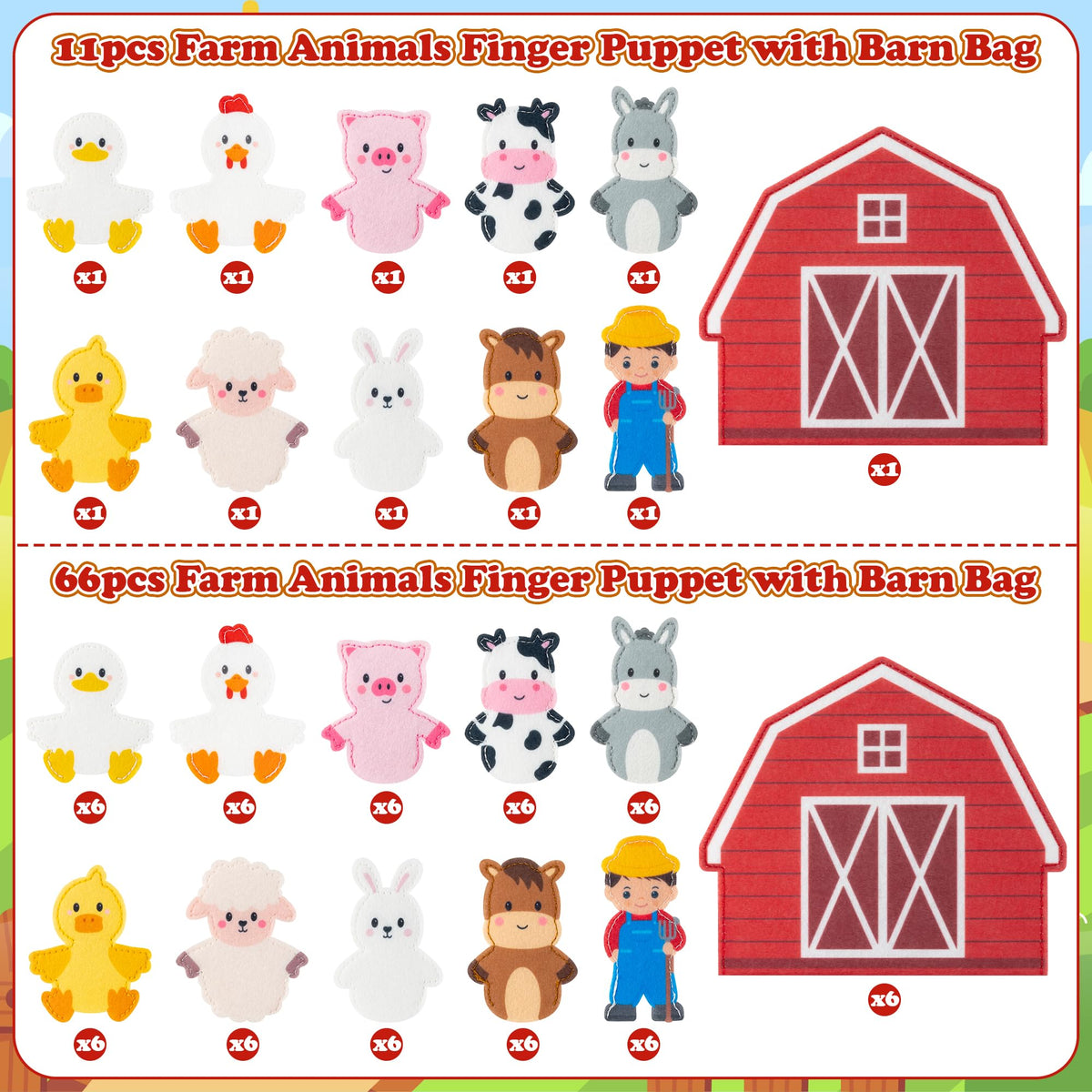COcnny Farm Animal Finger Puppets - 11pcs Farm Felt Finger Puppet with Barn Bag Set Making Crafts Kit for Kids, Make Your Own Story Telling Toys, Animals Role Play for Boys Girls Toddles Ages 3 4-8