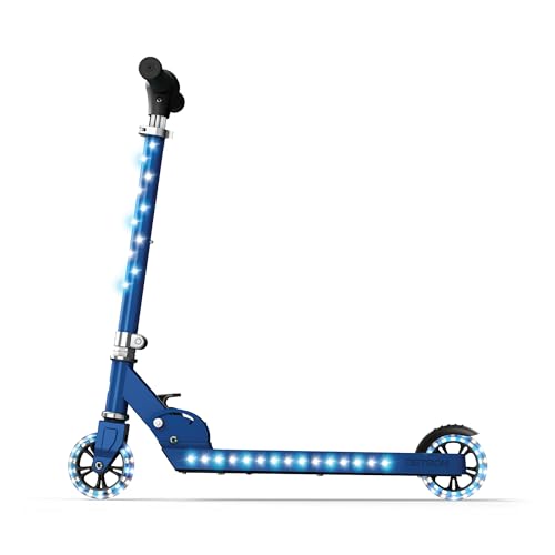 Jetson Jupiter Kids 2-Wheel Light-Up Kick Scooter, LED Lights on Handlebar, Stem, Wheels & Deck, Adjustable Handlebar, Rear Brake, Easy-Folding Mechanism, Ages 5+
