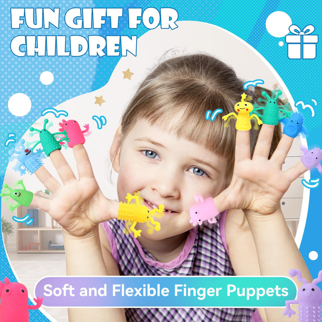 Booson 80 PCS Finger Puppets Toys Cute Monster Finger Puppets | Soft Rubber Stretchy Fidget Doll Toys for Role Playing Birthday Kids Party Favors, 14 Random Styles