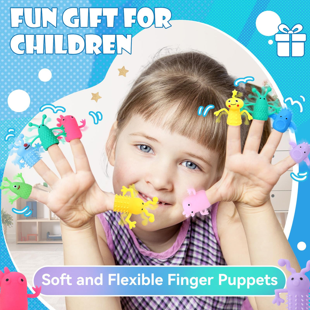 Booson 80 PCS Finger Puppets Toys Cute Monster Finger Puppets | Soft Rubber Stretchy Fidget Doll Toys for Role Playing Birthday Kids Party Favors, 14 Random Styles