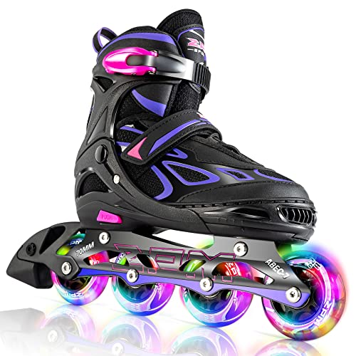 2PM SPORTS Adjustable Inline Skates for Kids, Youth and Adults | Reinforced aluminum frame; lateral support; beginner friendly; triple closure; light-up wheels; 2 non-woven bags