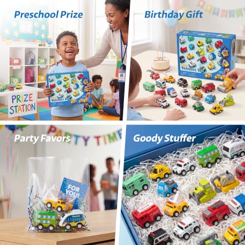 JOYIN 18 Pcs Pull Back City Cars and Trucks Toy Vehicles Set, Friction Powered Mini Cars Toys for Kids, Party Favors for Kids 3-5, Birthday Gifts for Boys and Girls, Goodie Bag Stuffers