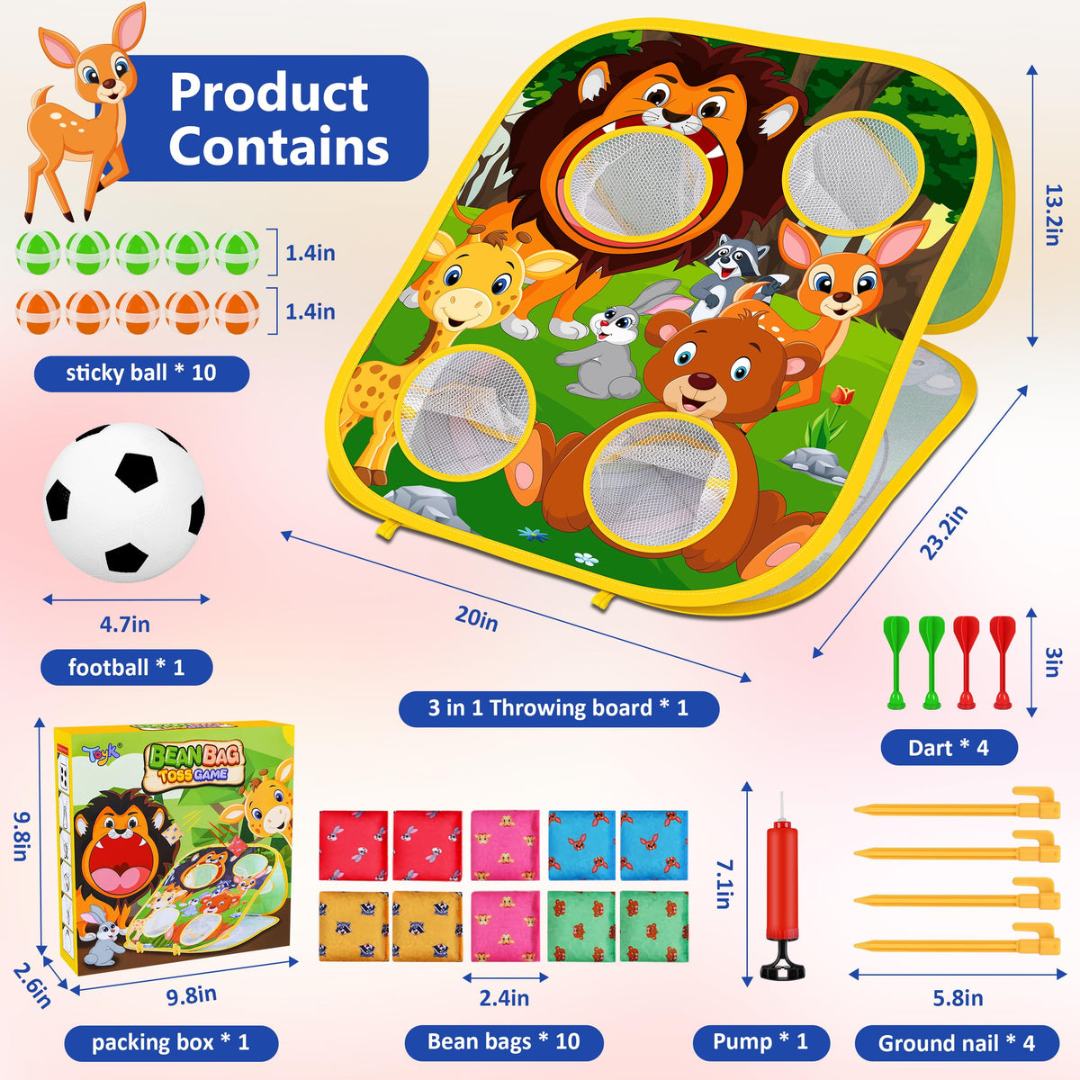 Animal Bean Bag Toss Game Toy Outdoor Toss Game | Family Party Party Supplies for Kids, Gift for Boys Birthday or Christmas for Toddlers Ages 3 4 5 6 Year Old