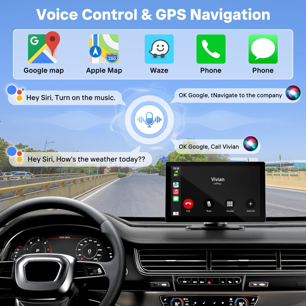 9" Wireless Apple Carplay Screen for Car with OTA Update, Backup Camera | Touchscreen Apple Carplay & Android Auto with Voice Control/GPS Navigation/Mirror Link/Bluetooth 5.0/AUX/FM