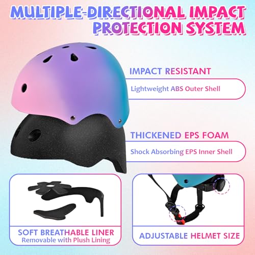 LOKJIJI Adjustable Kids Bike Helmet for Girls Boys Youth, Color Gradient Kids Protective Helmets for Multi-Sports Bicycle Cycling Skateboard Scooter Skating