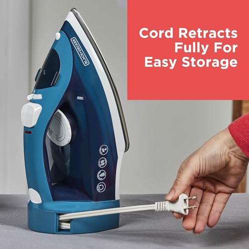 BLACK+DECKER Steam Iron for Clothes with Retractable Cord | Retractable-cord steam iron with anti-drip, vertical steam, auto clean and spray mist for easy ironing.