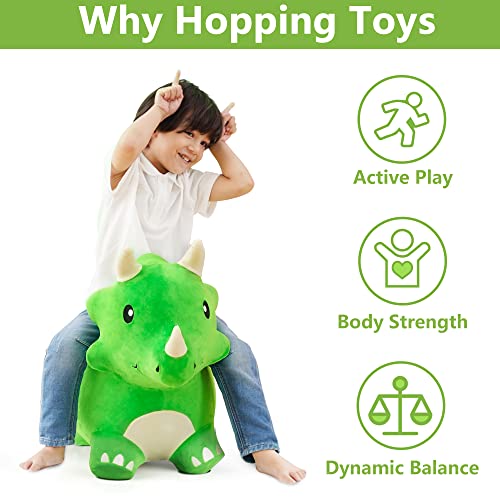 Bouncy Pals Toddler Dinosaur Hopper Toy, Kids Outdoor Ride on Bounce Animal | Outside Inflatable Riding Plush Triceratops Bouncing Horse Hopping Toy, Cool Birthday Gifts Age 2 3 4 5 6 Year Old Boy Girl
