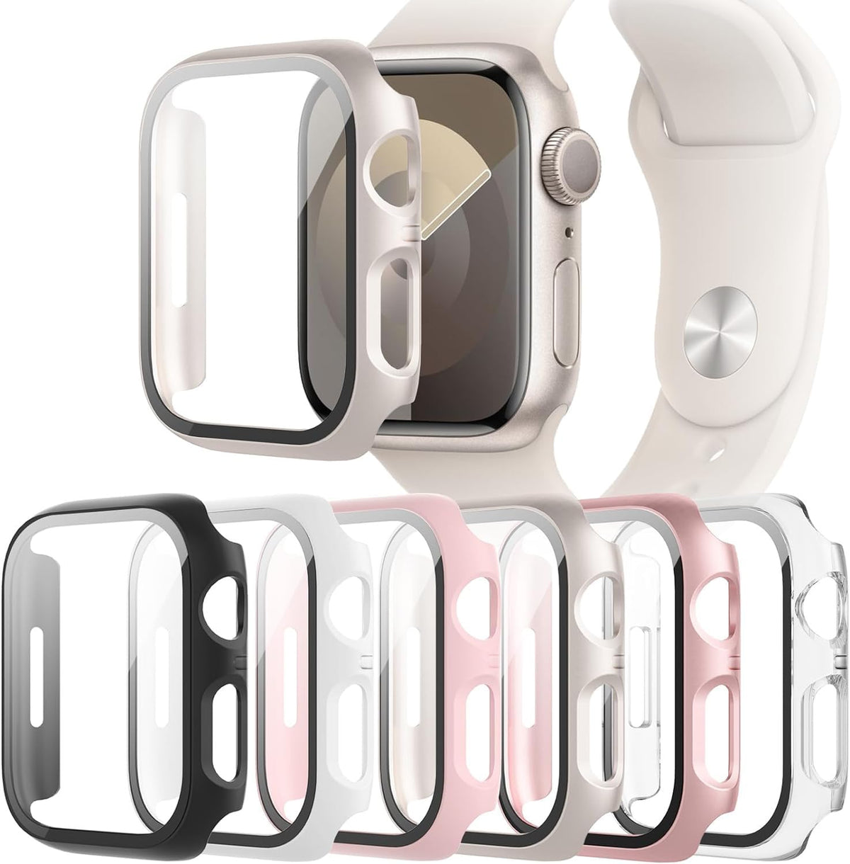 6-Pack Case with Screen Protector for Apple Watch SE3/SE2/SE/6/5/4 40mm | Hard-PC Protective Face Cover, Slim Bumper with Scratch Resistant Tempered Glass, HD Sensitive Touch Film for iWatch 40 mm
