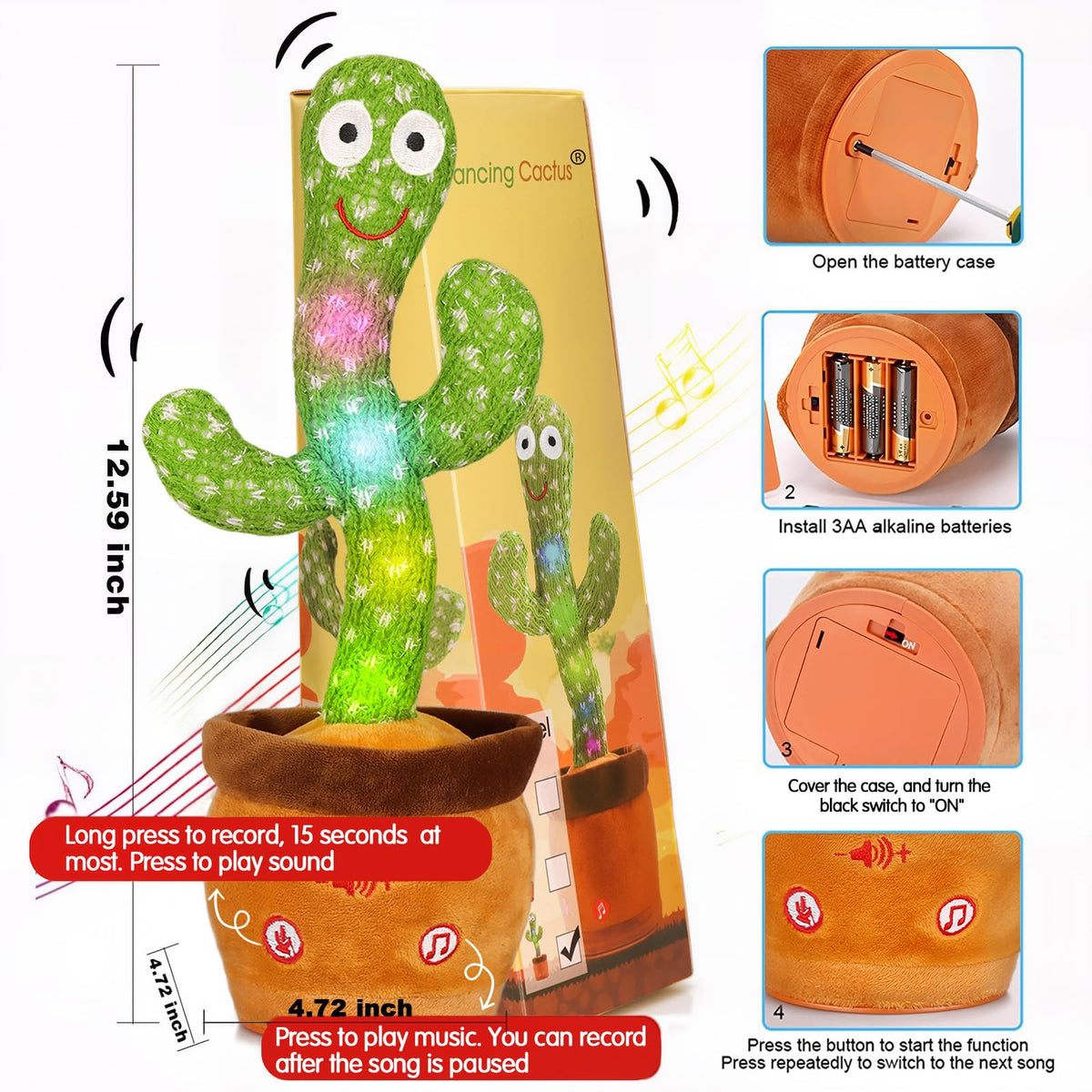 Emoin Talking Cactus Toy, Interactive Toys Dancing Cactus Toy Mimicking Repeating What You Say, Toddler Infant Baby Toys Gifts for 6 7 8 9 10 Month Old Baby Toys for 1 2 3 Year Old Boy Girl