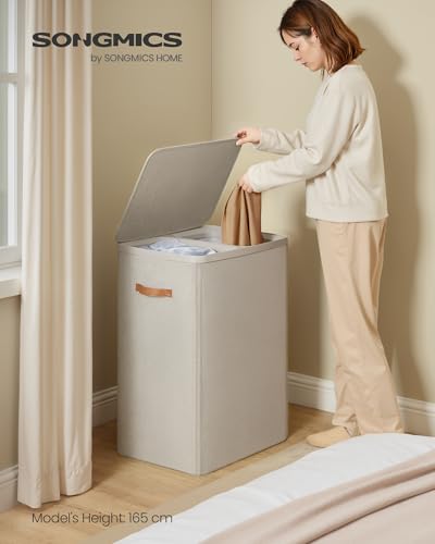 SONGMICS Laundry Basket, 170L Laundry Hamper with Lid, 2 Removable Bags | Easy Assembly Laundry Sorters, with Handles, 22.1 x 15.8 x 29.5 Inches, Cappuccino, BROSI Collection ULCB813L01