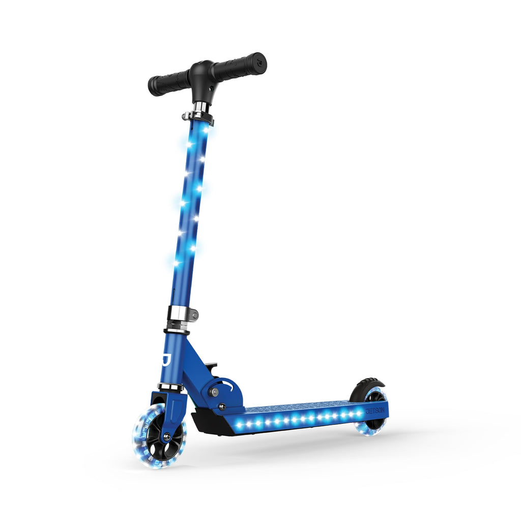 Jetson Jupiter Kids 2-Wheel Light-Up Kick Scooter, LED Lights on Handlebar, Stem, Wheels & Deck, Adjustable Handlebar, Rear Brake, Easy-Folding Mechanism, Ages 5+