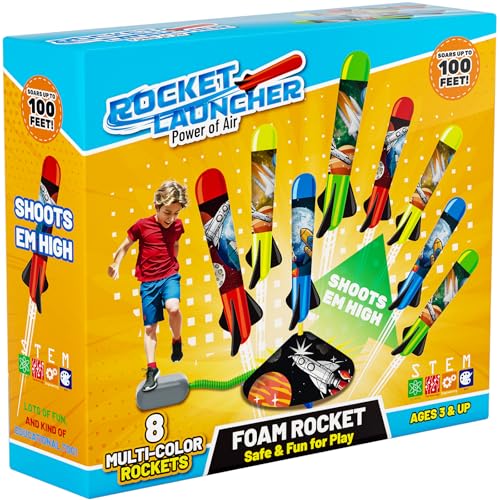 Toy Rocket Launcher for Kids - Outdoor Toys for Kids Ages 4-8, 8 Rockets | Launch up to 100 Ft, 3 4 5 6 7 Year Old Boys Birthday Gifts, Rockets Kids Toys for Boys, Toy for Toddlers Age 3+